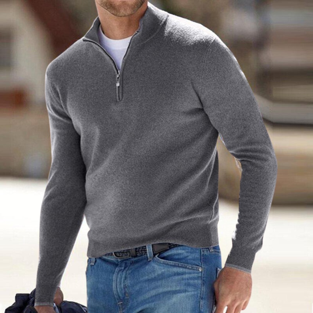 Men's Half-Zip Knit Sweater for Fall Comfort in Grey