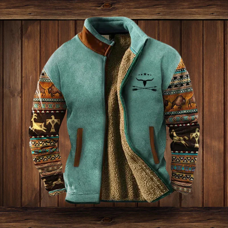 Men's Hooded Fleece Vest for Fall Outdoors in Blau mit Aufdruck