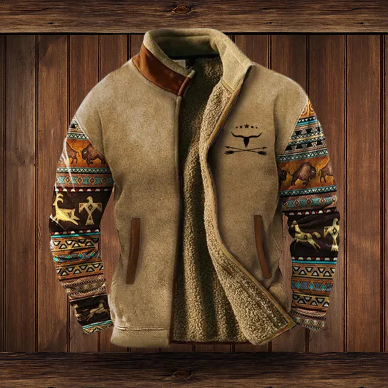 Men's Hooded Fleece Vest for Fall Outdoors in Braun mit Aufdruck