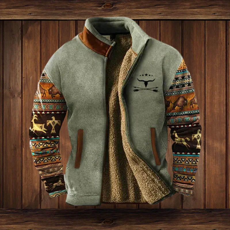 Men's Hooded Fleece Vest for Fall Outdoors in Grau mit Aufdruck