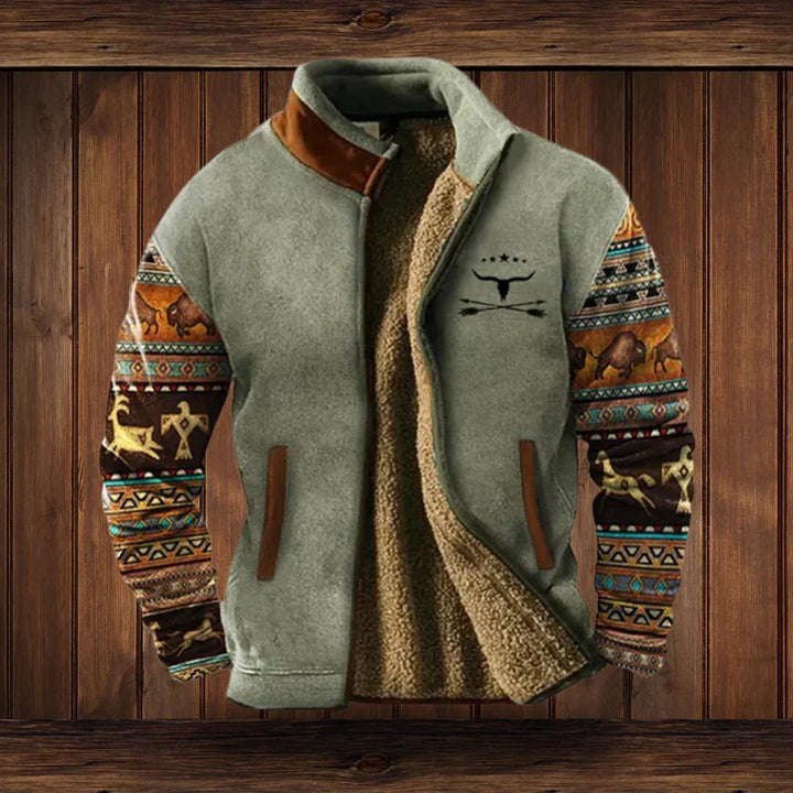 Men's Hooded Fleece Vest for Fall Outdoors in Grau mit Aufdruck