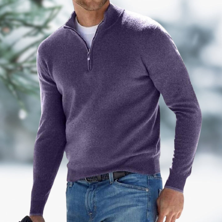 Men's Knit Pullover with Half-Zip for Fall in Purple