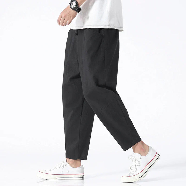 Men's Linen Cropped Pants for Fall in Black