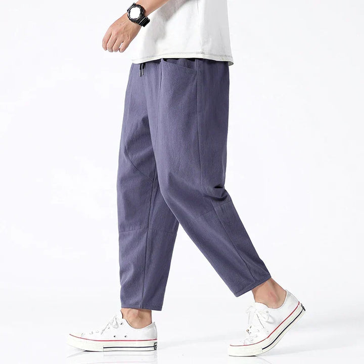 Men's Linen Cropped Pants for Fall in Indigo