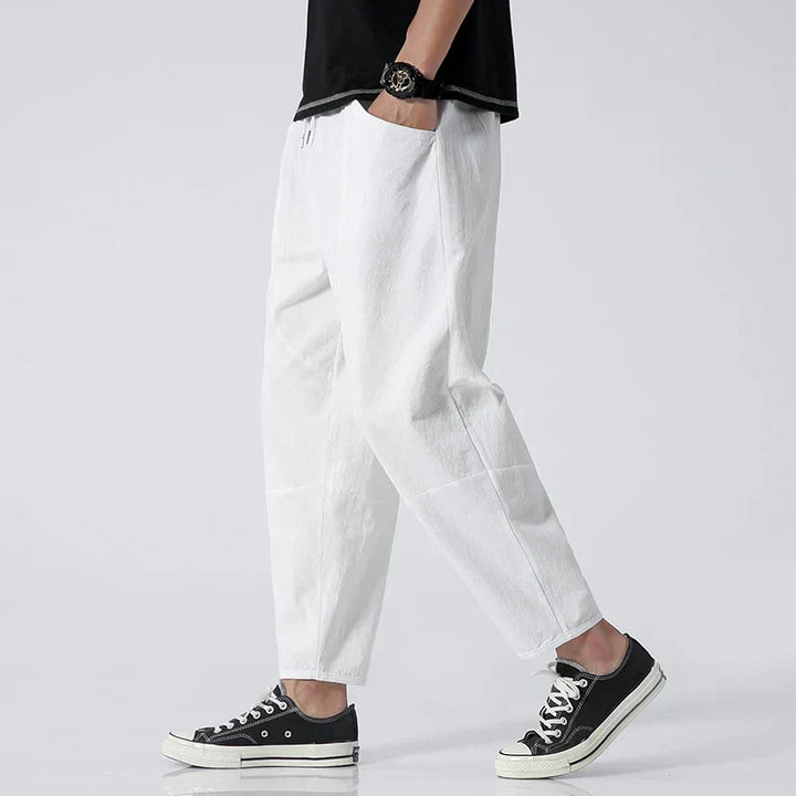 Men's Linen Cropped Pants for Fall in White