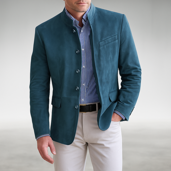 Men's Long Cardigan with Tailored Fit in Blue