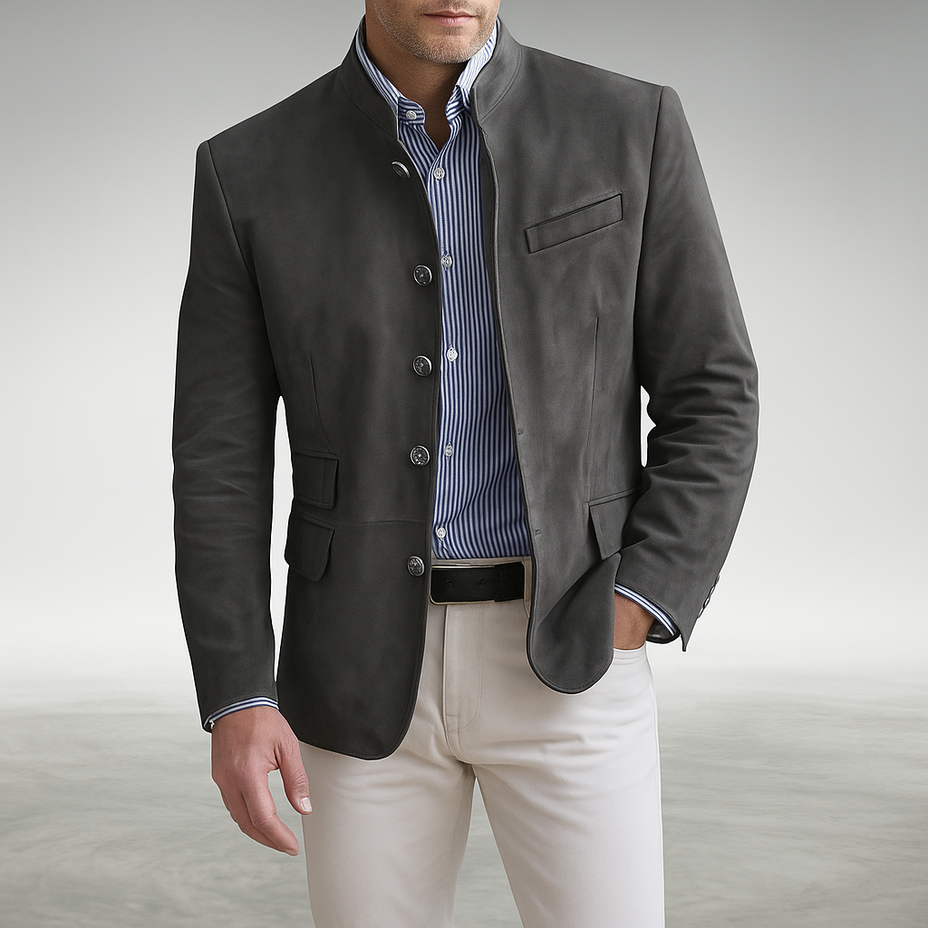 Men's Long Cardigan with Tailored Fit in Grey