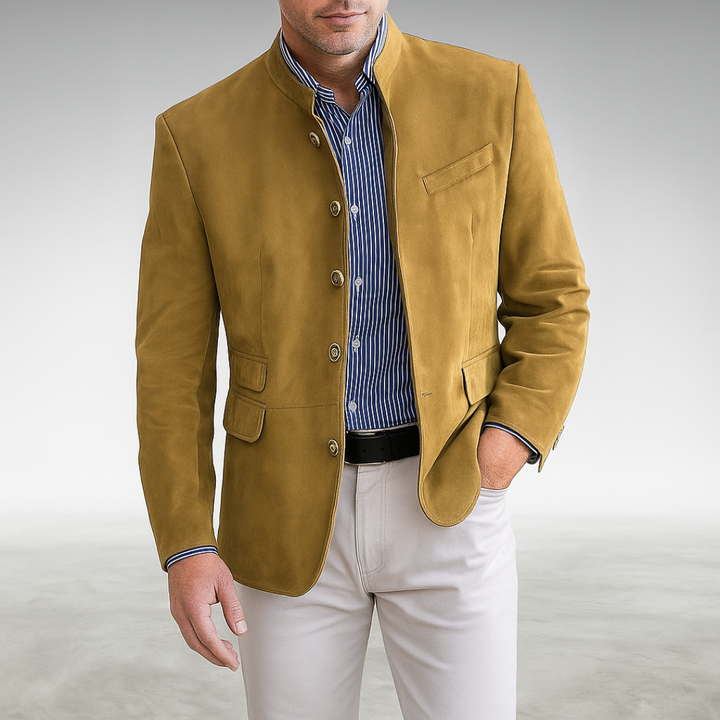 Men's Long Cardigan with Tailored Fit in Yellow