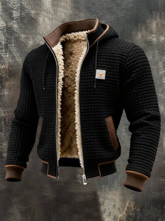 Men's Long-Sleeve Quilted Jacket for Fall in Black