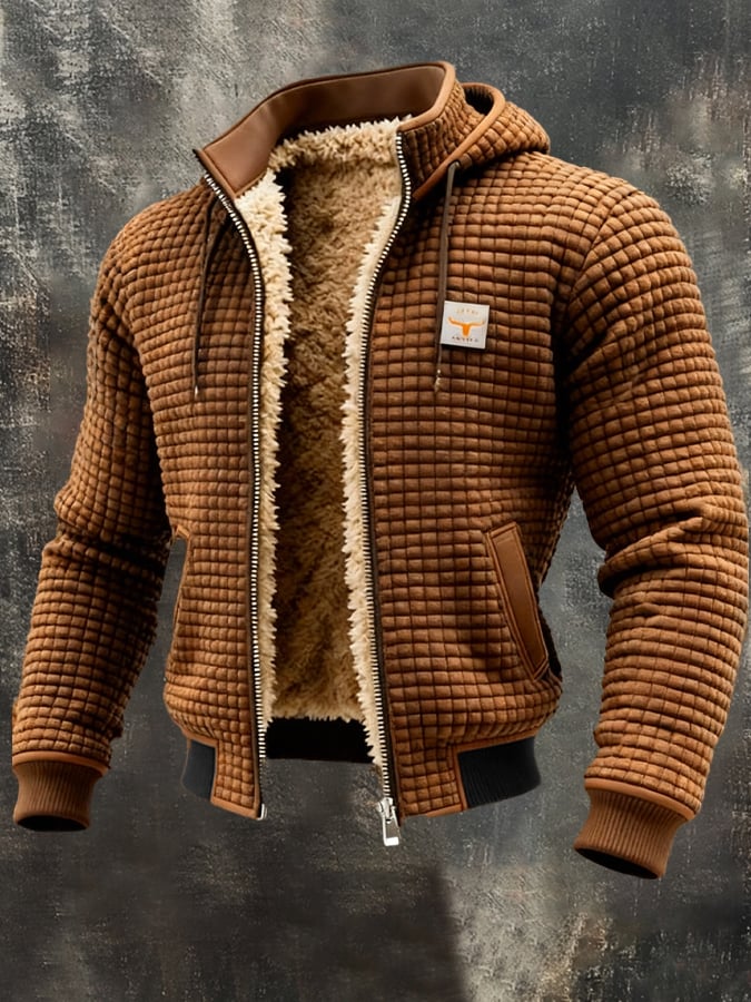 Men's Long-Sleeve Quilted Jacket for Fall in Brown