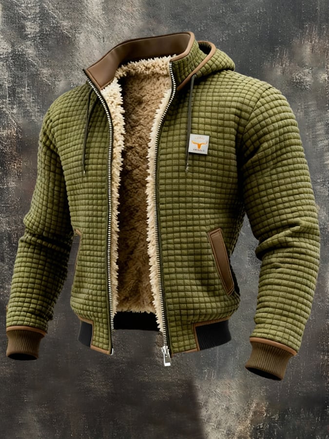Men's Long-Sleeve Quilted Jacket for Fall in Olive