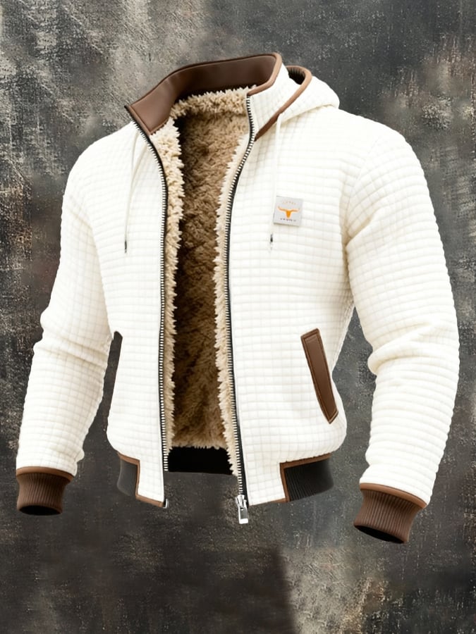 Men's Long-Sleeve Quilted Jacket for Fall in White