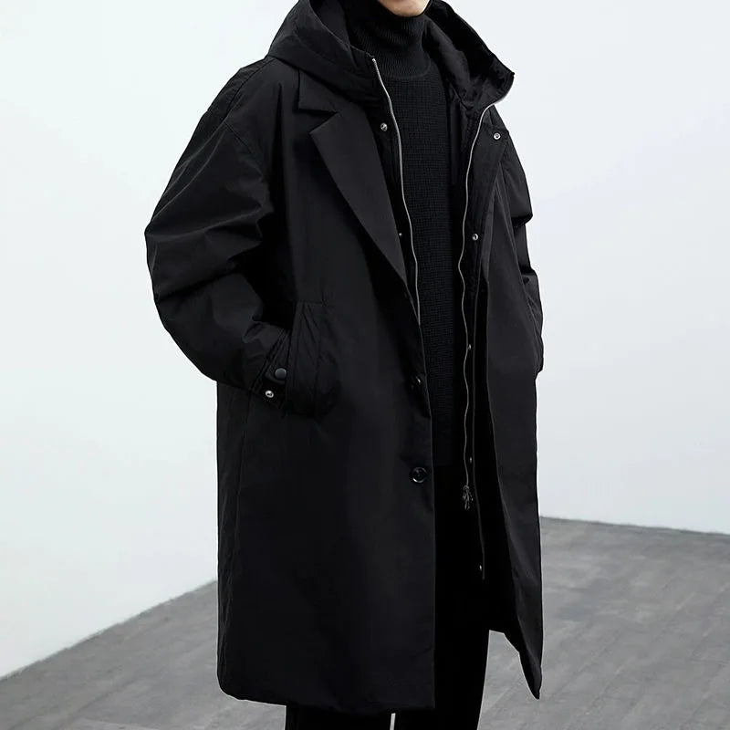 Men's Relaxed Long Coats for Fall in Black