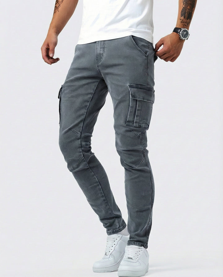 Men's Slim Cargo Pants for Fall in Grey