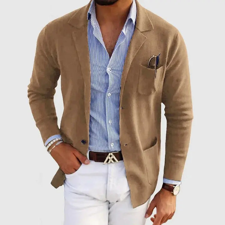 Men's Structured Knit Jacket for Everyday Wear in Beige