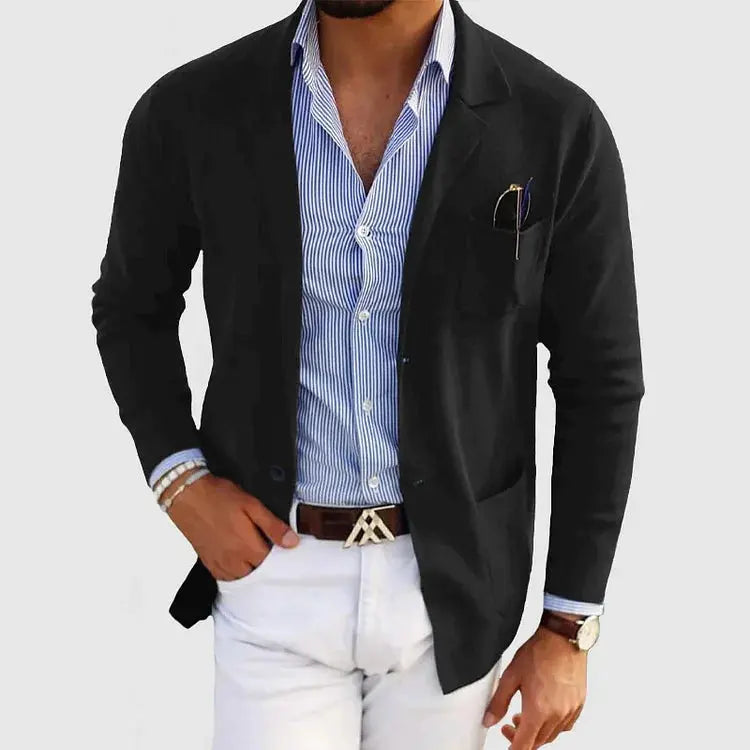 Men's Structured Knit Jacket for Everyday Wear in Black