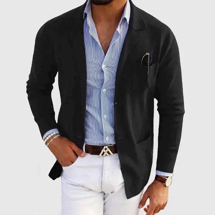 Men's Structured Knit Jacket for Everyday Wear in Black