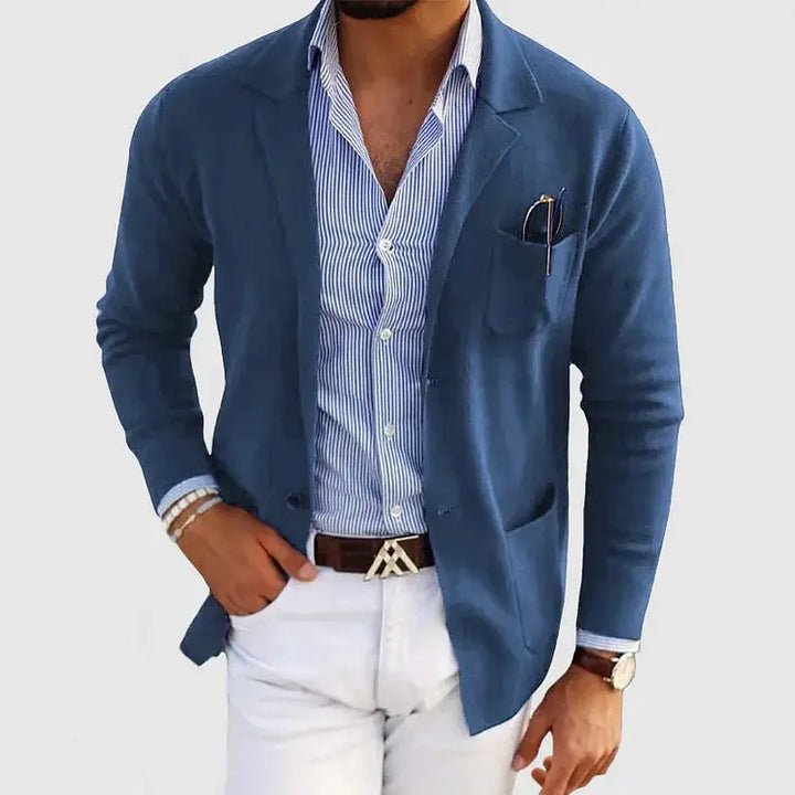 Men's Structured Knit Jacket for Everyday Wear in Blue