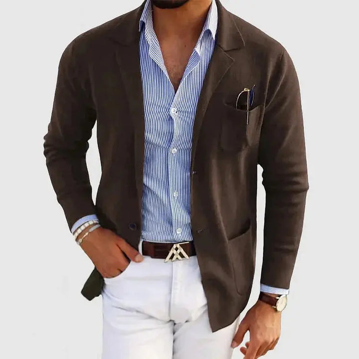 Men's Structured Knit Jacket for Everyday Wear in Brown