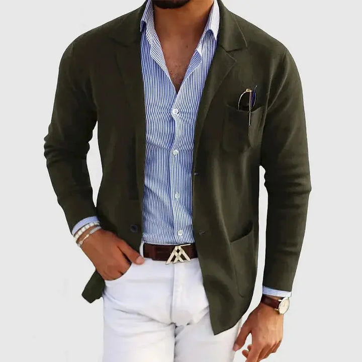 Men's Structured Knit Jacket for Everyday Wear in Dark Green