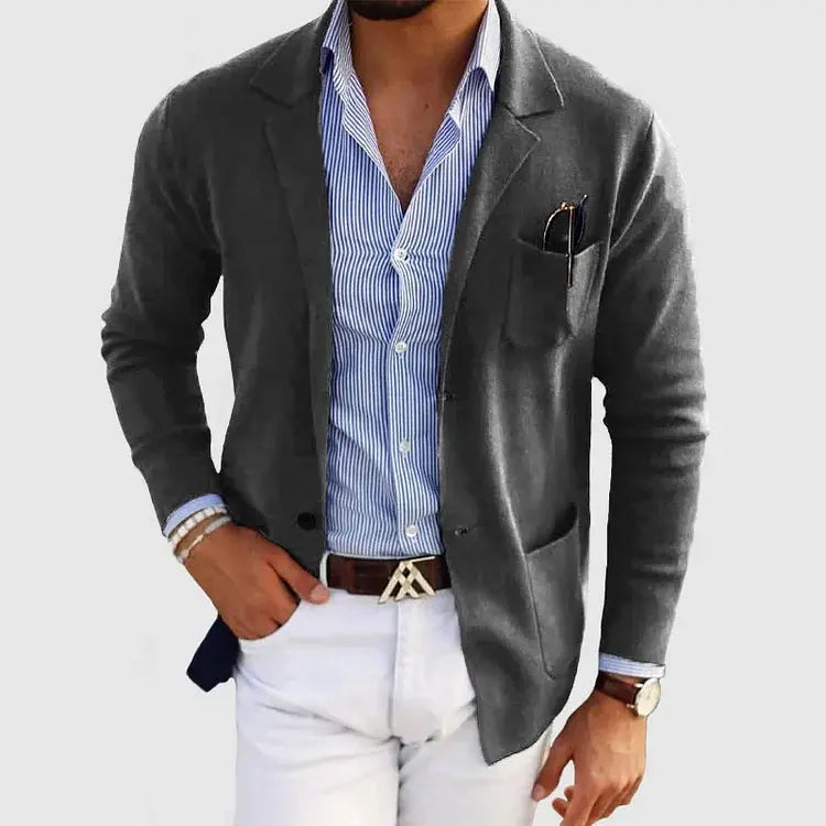 Men's Structured Knit Jacket for Everyday Wear in Dark Grey