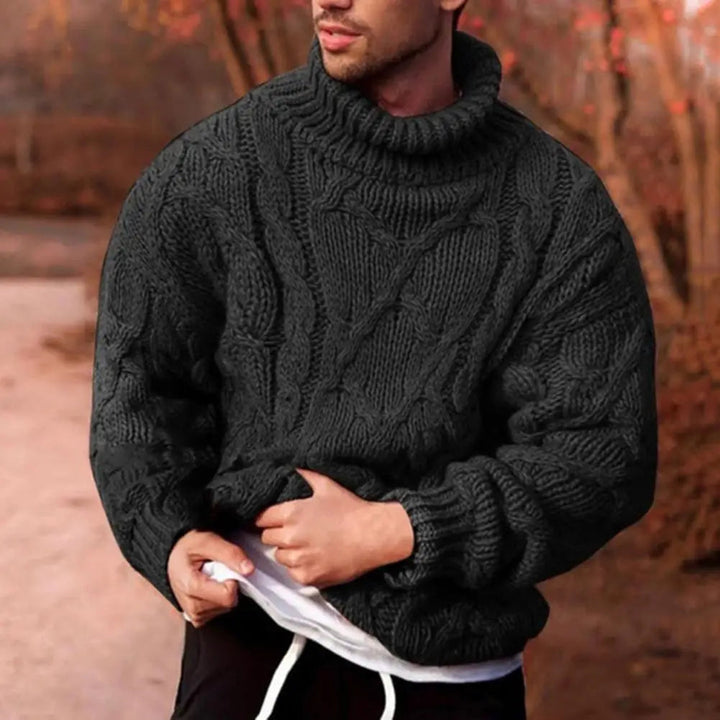 Men's Sweater with Turtleneck in Heavy Knit in Black
