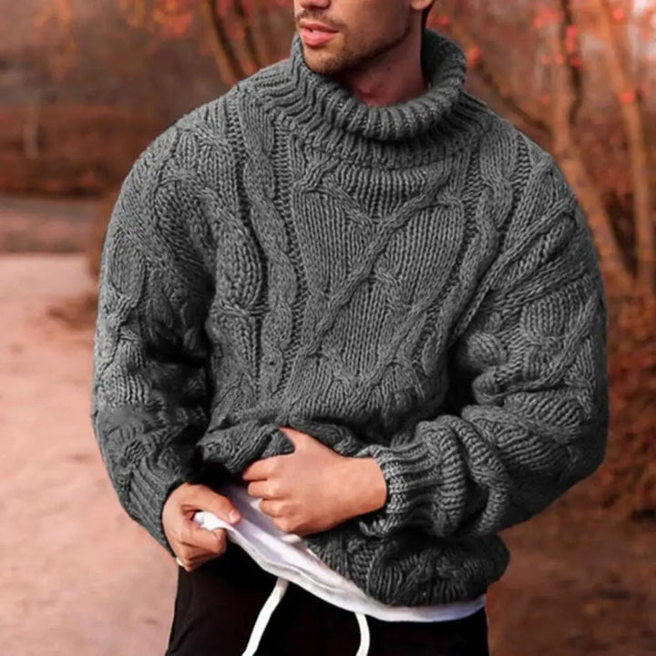 Men's Sweater with Turtleneck in Heavy Knit in Grey