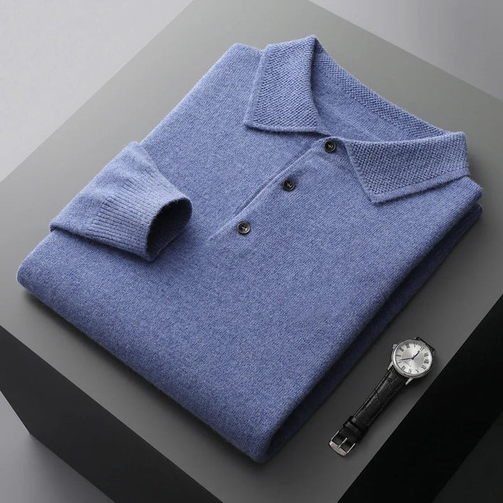 Men's Tailored Cashmere Polo Pullover in Blue