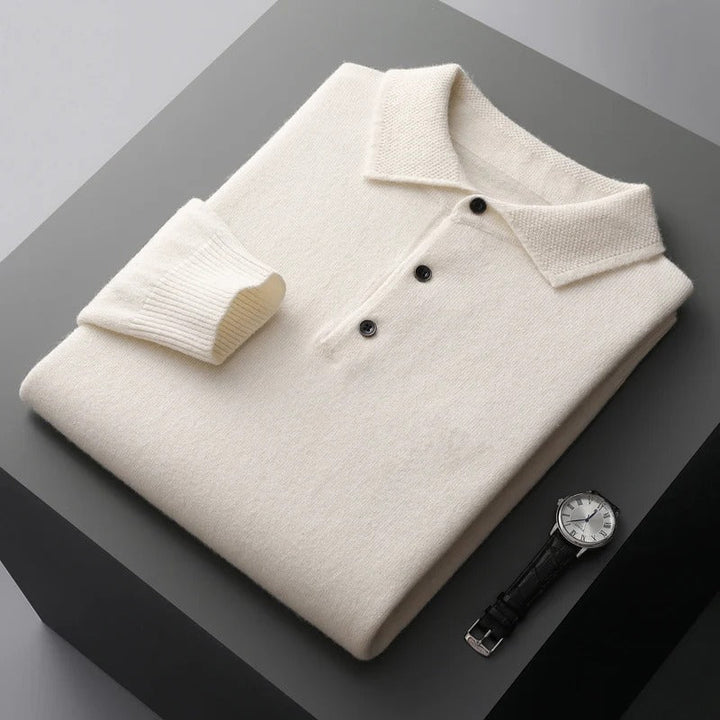 Men's Tailored Cashmere Polo Pullover in White