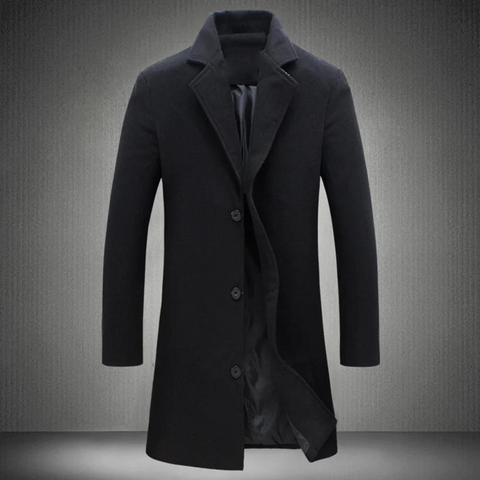 Men's Tailored Long Coat for Fall in Black