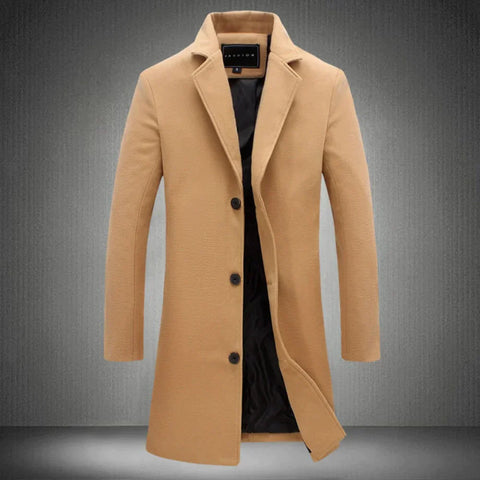 Men's Tailored Long Coat for Fall in Khaki
