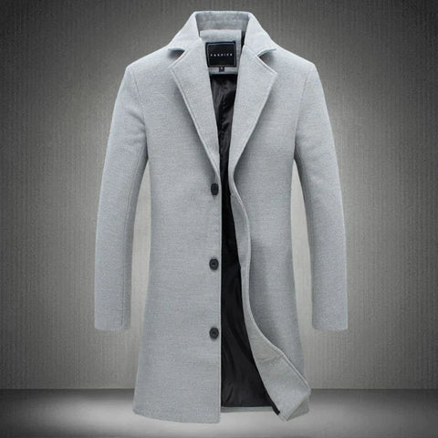 Men's Tailored Long Coat for Fall in Light Grey