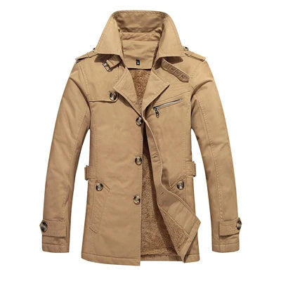 Men's Tailored Padded Trench Coat for Business in Beige