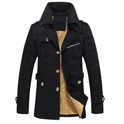 Men's Tailored Padded Trench Coat for Business in Black