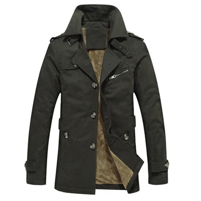 Men's Tailored Padded Trench Coat for Business in Green