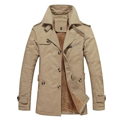 Men's Tailored Padded Trench Coat for Business in Khaki