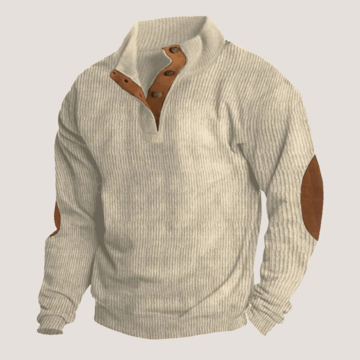 Men's Ugly Christmas Sweater Ribbed Button Front in Beige