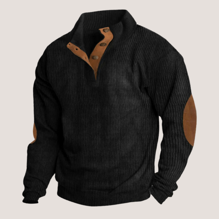 Men's Ugly Christmas Sweater Ribbed Button Front in Black