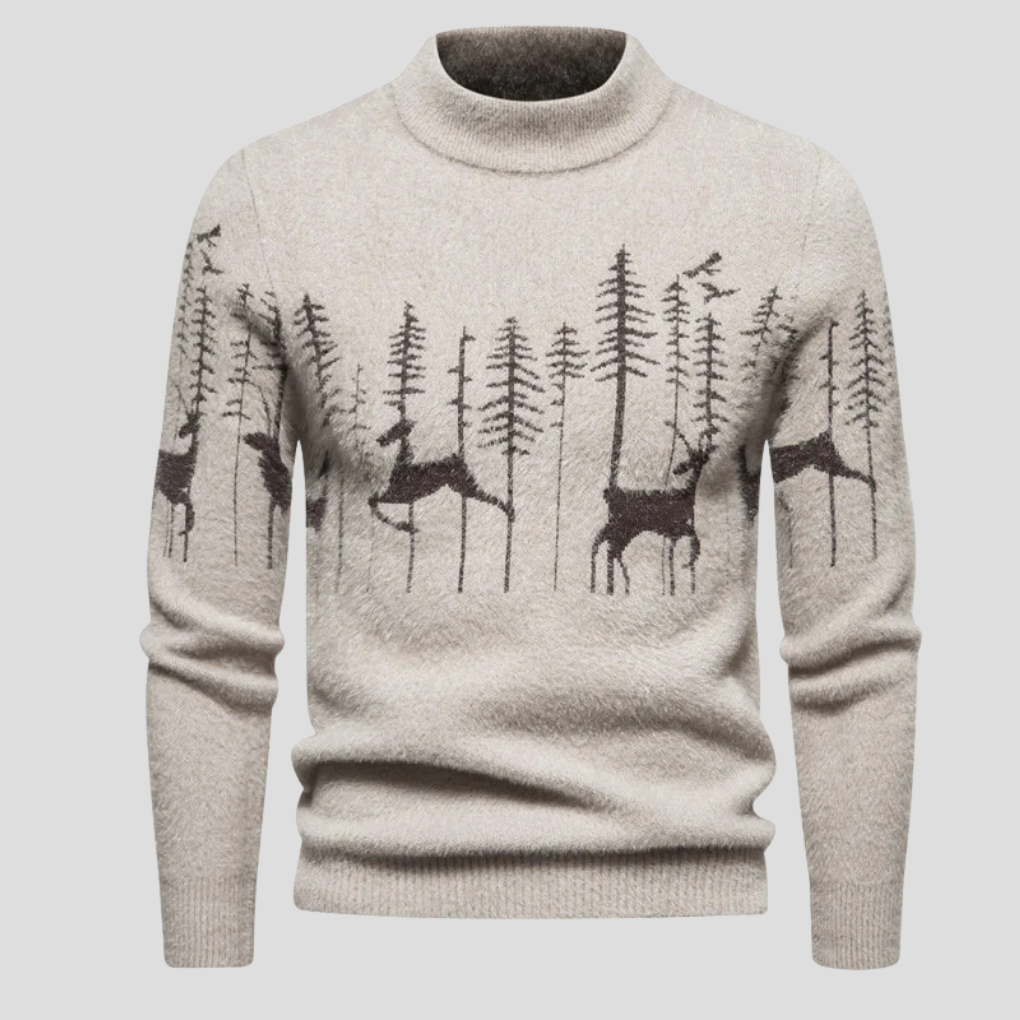 Men's Ugly Christmas Sweater with Reindeer Design in Beige