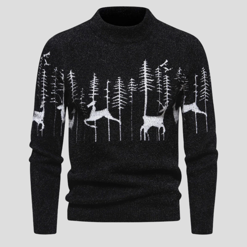 Men's Ugly Christmas Sweater with Reindeer Design in Black