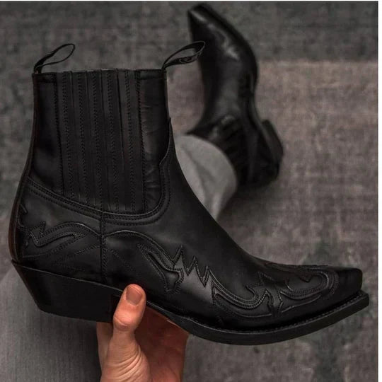 Men's Vintage Cowboy Boots for Fall in Black