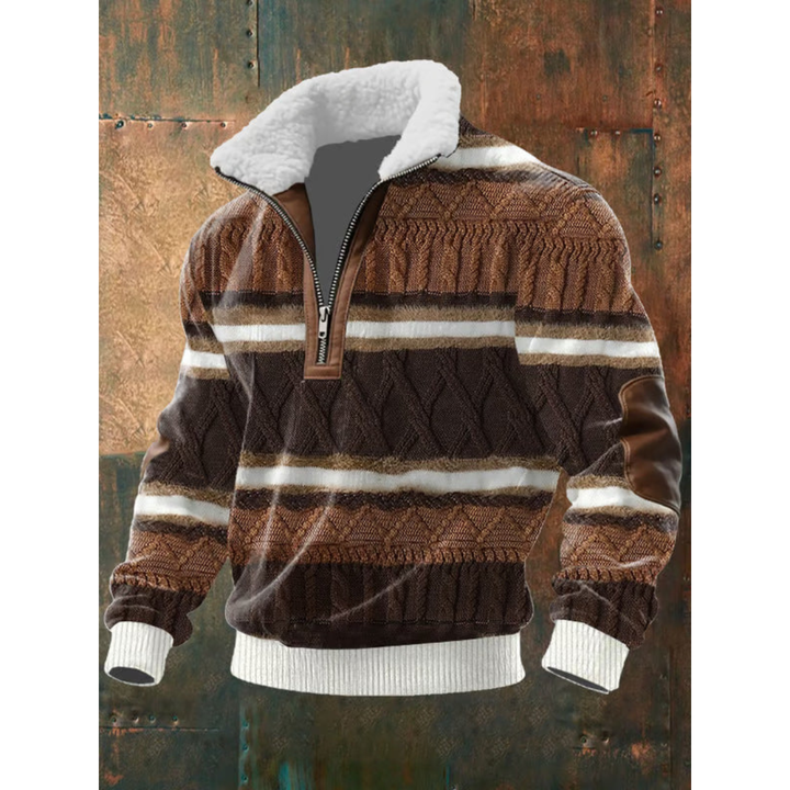 Men's Warm Fleece Pullover for Fall in Braun/Weiß