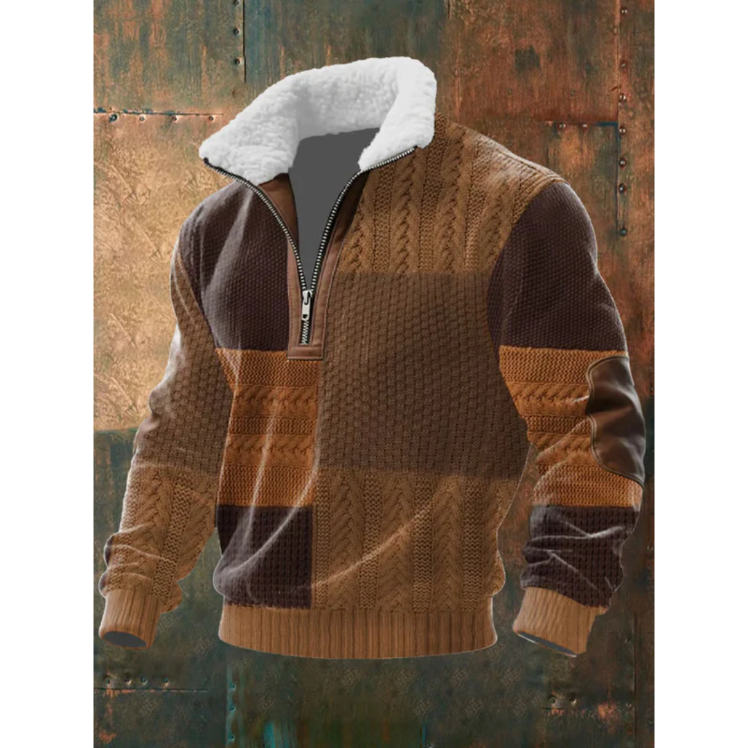 Men's Warm Fleece Pullover for Fall in Dark Brown