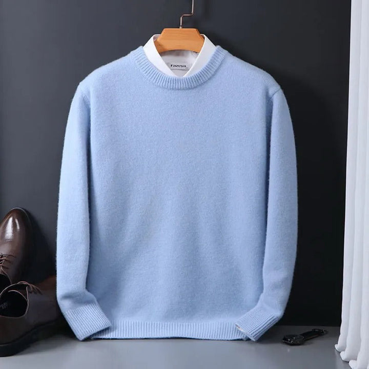 Men's Warm Pullover in Geometric Mohair in Blue 1