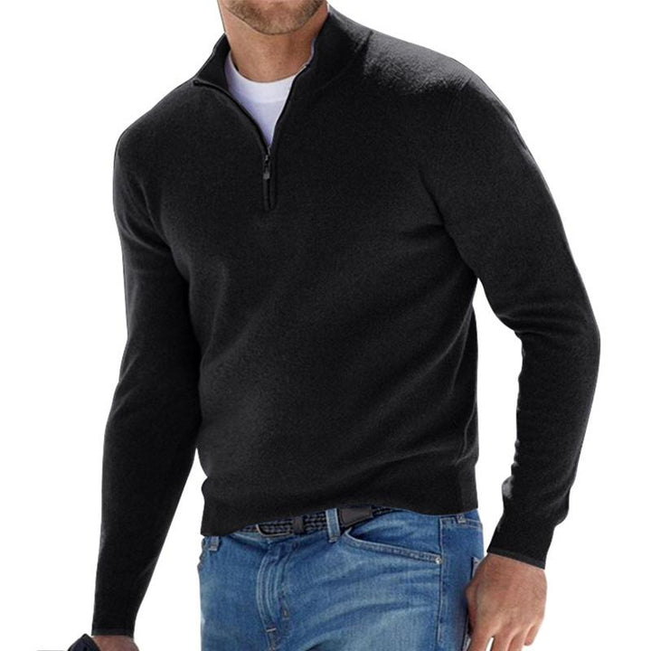 Men's Warm Pullover with Half-Zip in Black