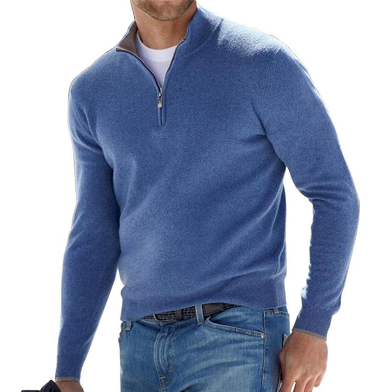 Men's Warm Pullover with Half-Zip in Blue