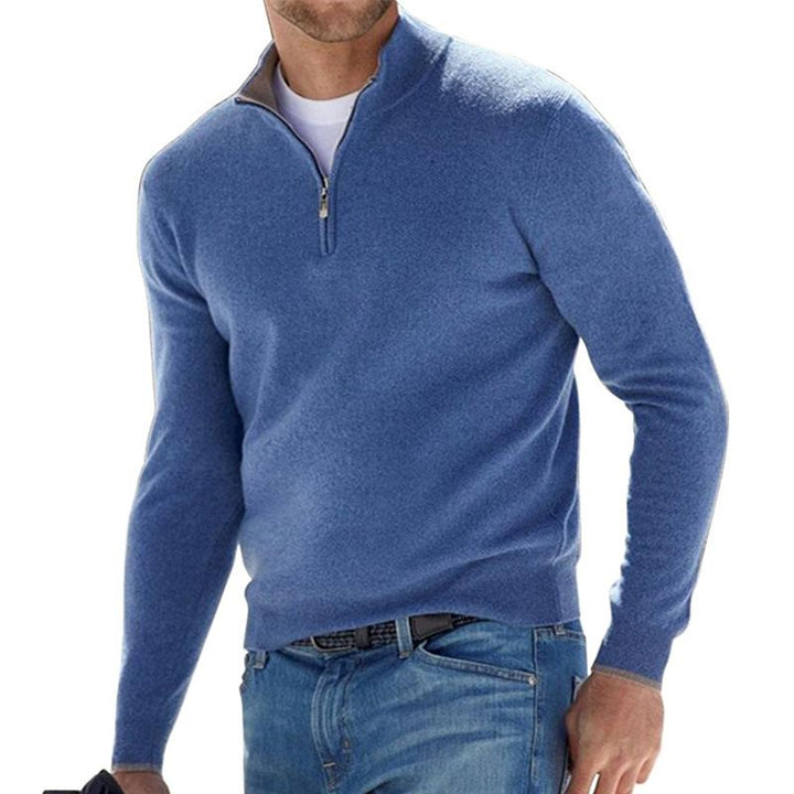 Men's Warm Pullover with Half-Zip in Blue