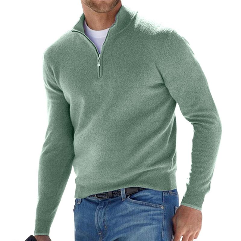 Men's Warm Pullover with Half-Zip in Green