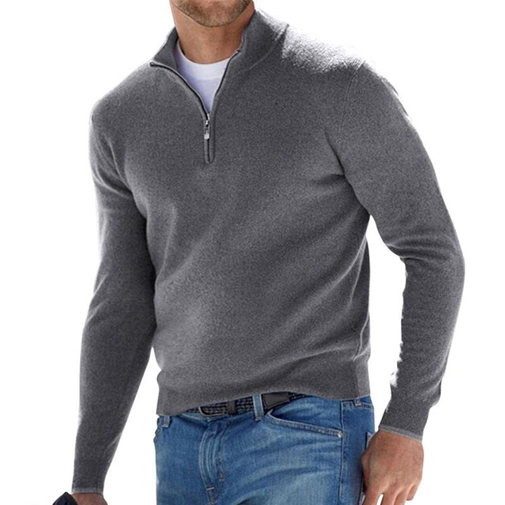 Men's Warm Pullover with Half-Zip in Grey