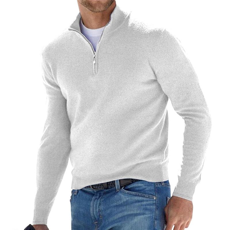 Men's Warm Pullover with Half-Zip in White